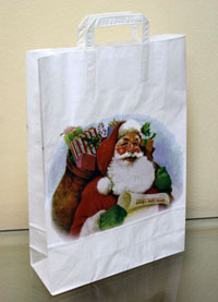 Новогодние пакеты бумажные крафт с ручками с рисунком Санта Клаус